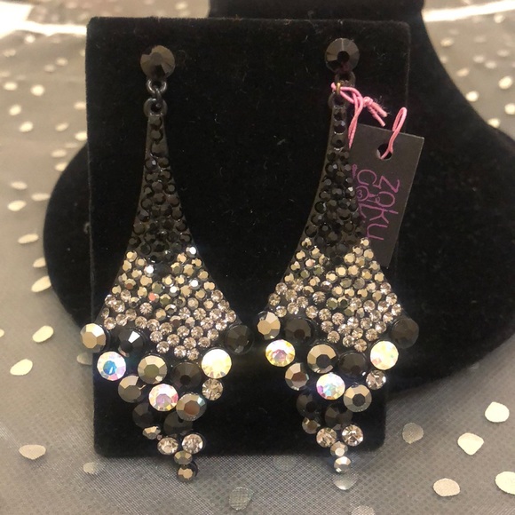 Amazing Statement Crystal Earrings-Jet Blk/AB/Hematite-Boutique - Picture 1 of 5